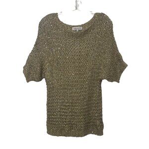 Inseparable Open Knit Sweater Womens Large Khaki Green Casual Sequin
